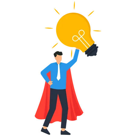 Businessman superhero holding creative idea  Illustration