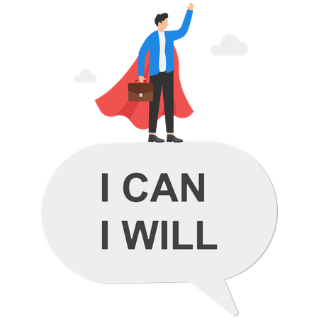 Businessman superheroes speak I will and I can to be successful  Illustration