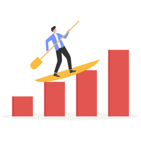 Businessman surfing on stock graph  Illustration