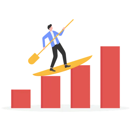 Businessman surfing on stock graph  Illustration