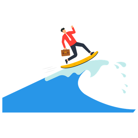 Businessman surfing on waves  Illustration
