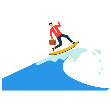 Businessman surfing on waves  Illustration