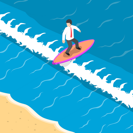 Businessman surfing the wave  Illustration