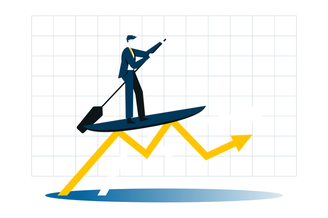 Businessman surfing through stock market crash Illustration