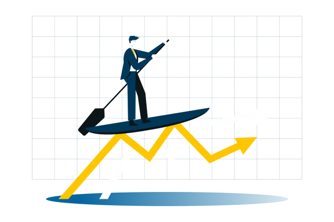 Businessman surfing through stock market crash  Illustration