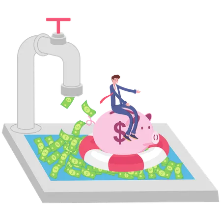 Businessman Swimming In Money Flow Illustration Vector Cartoon Illustration