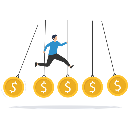 Businessman swinging pendulum with dollar sign Illustration