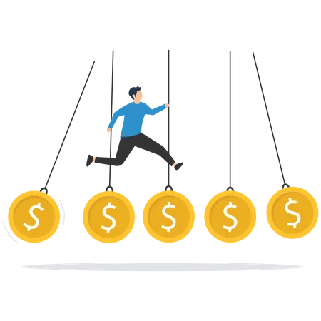 Businessman swinging pendulum with dollar sign  Illustration