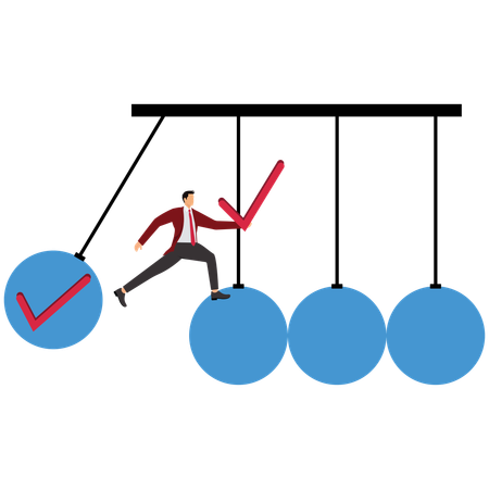 Businessman swings completed checkbox to impact pendulum  Illustration