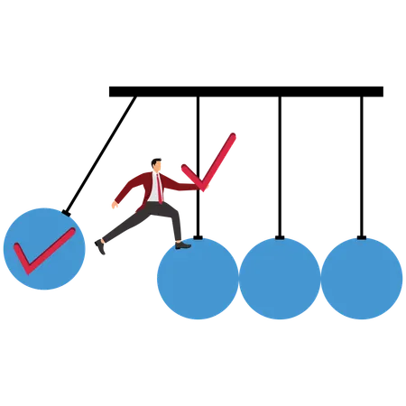Businessman swings completed checkbox to impact pendulum  Illustration