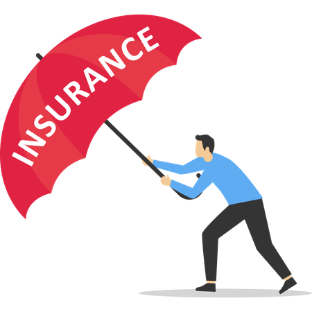 Businessman take cover under insurance umbrella  Illustration