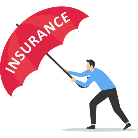 Businessman take cover under insurance umbrella  Illustration