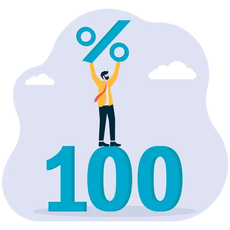 Businessman takes 100 percent leap  Illustration