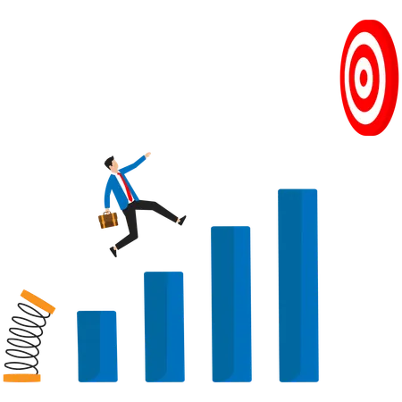 Businessman takes a leap to achieve his target  Illustration