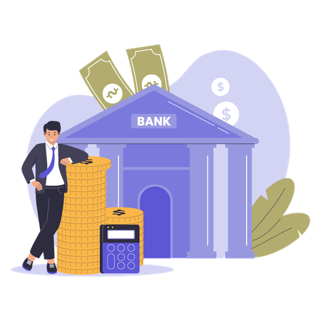 Businessman takes Bank Loan  Illustration