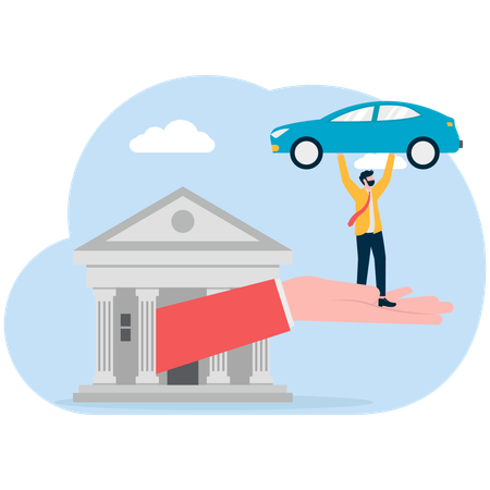 Businessman takes car loan from bank  Illustration