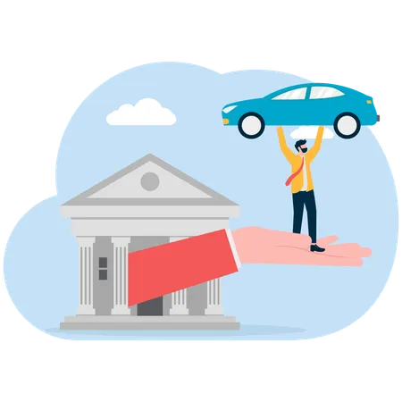 Businessman takes car loan from bank  Illustration