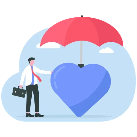 Businessman takes family insurance  Illustration