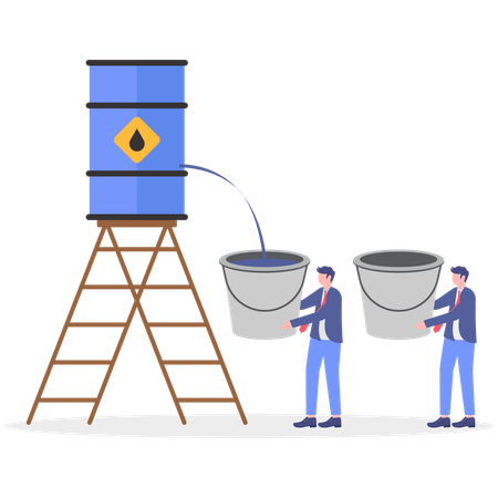 Businessman takes fuel from oil barrel  Illustration