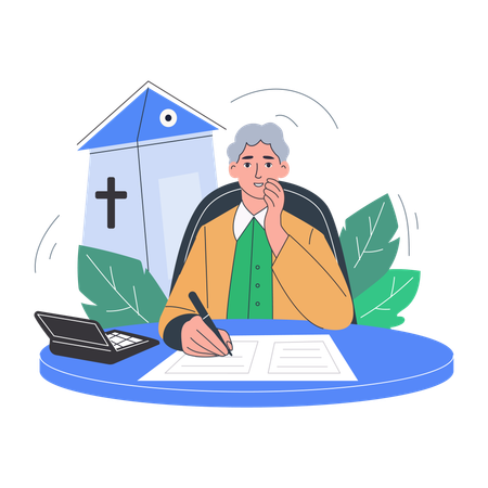 Businessman takes funeral coverage  Illustration