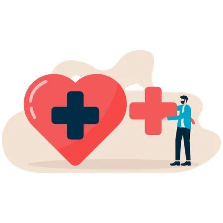 Businessman takes good care of heart  Illustration