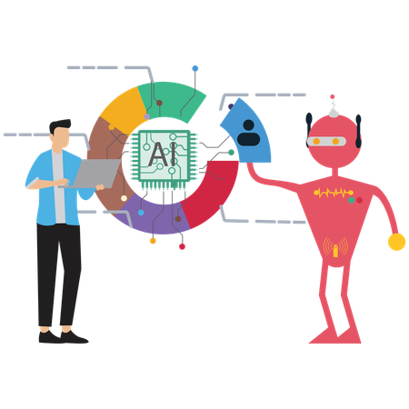 Businessman takes help of AI Collaboration  Illustration