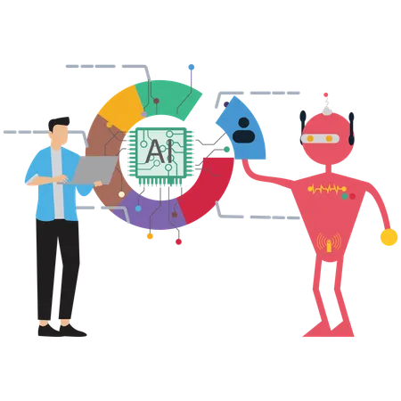 Businessman takes help of AI Collaboration  Illustration