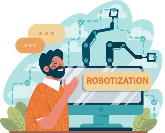 Businessman takes help of robotics  Illustration