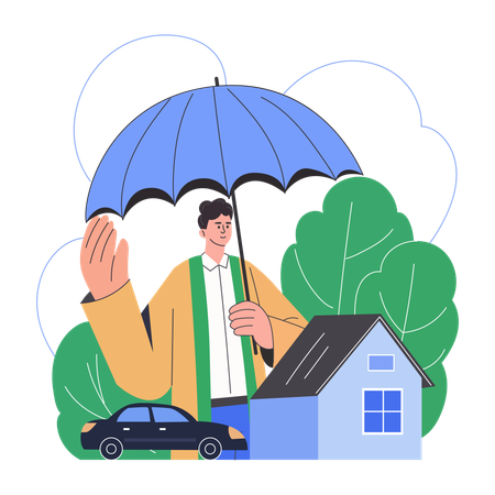 Businessman takes house insurance  Illustration