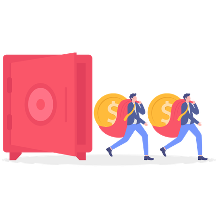 Businessman takes out money from safe vault  Illustration