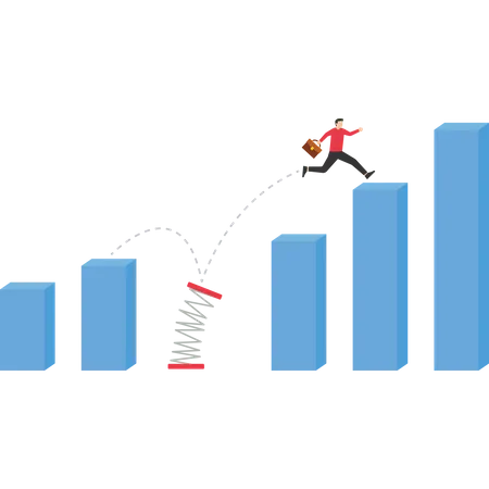 Businessman Takes Risks Jumping To A Higher Graph Vector Illustration In Flat Style Illustration