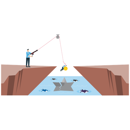 Businessman takes Risky Investment Strategy Across Danger Zone  Illustration