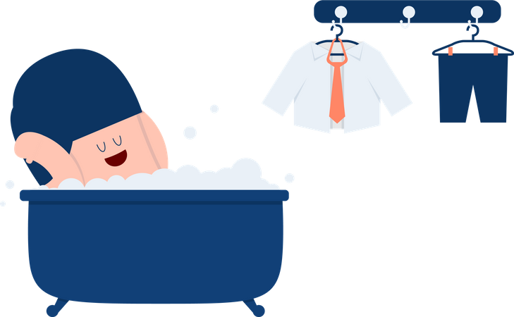 Businessman taking a bath and relaxing in bathtub  Illustration