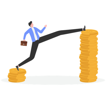 Businessman taking big financial steps  Illustration