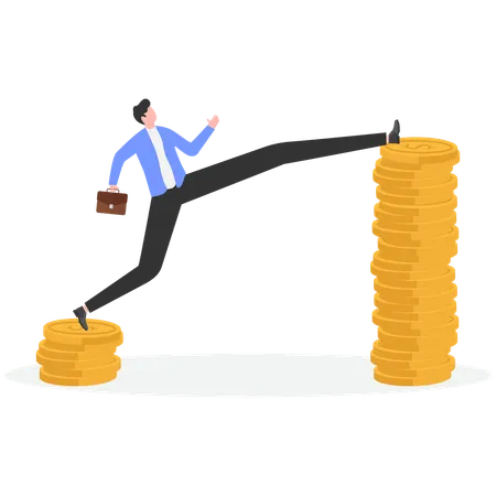 Businessman taking big financial steps  Illustration