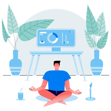 Businessman taking break from work and meditating  Illustration