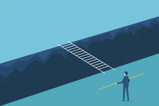 A Businessman Runs His Business At Risk Like Crossing An Abyss With A Fragile Wooden Bridge Illustration