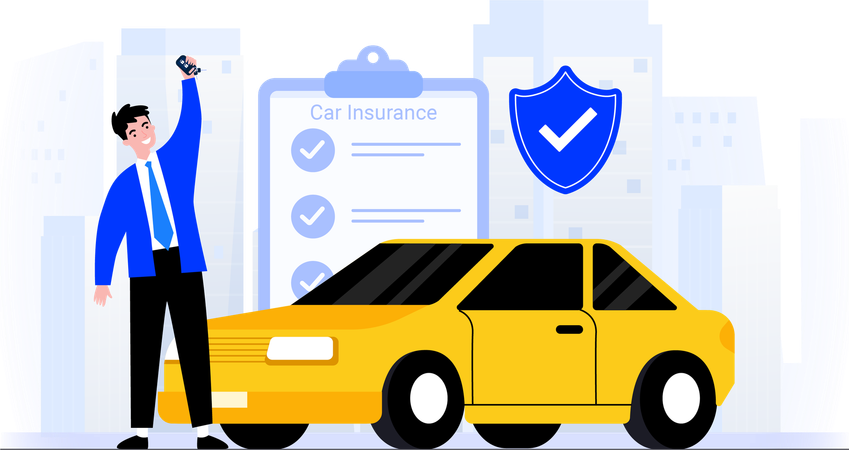 Businessman taking Car Insurance  Illustration