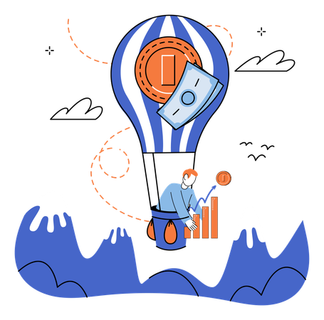 Businessman taking financial graph to high  Illustration
