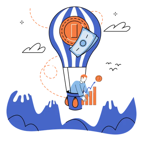 Businessman taking financial graph to high  Illustration