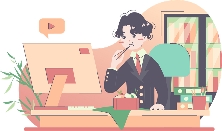 Businessman taking food at office in break time  Illustration