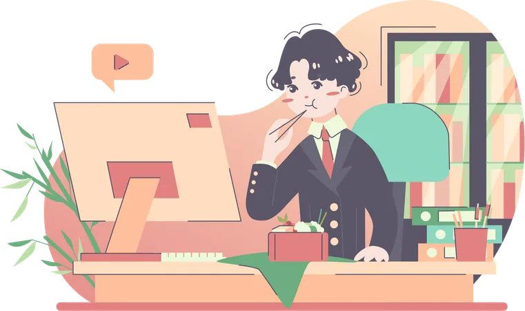 Businessman taking food at office in break time  Illustration