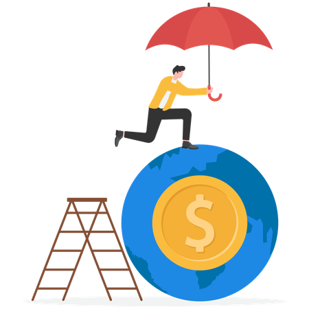 Businessman taking global business insurance  Illustration