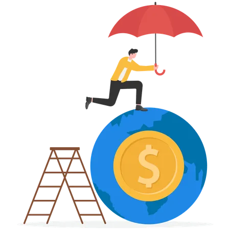 Businessman taking global business insurance  Illustration