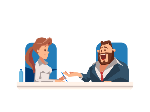 Businessman taking job interview of female candidate  Illustration