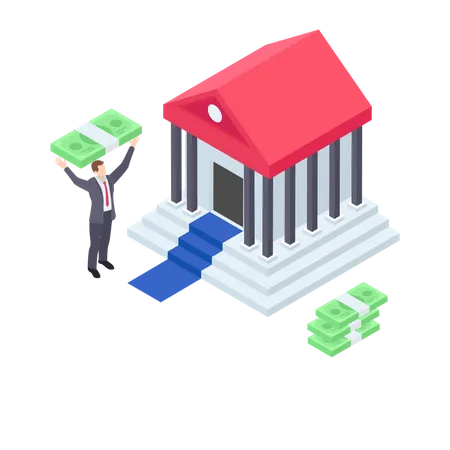 Businessman taking loan from bank for the home Illustration