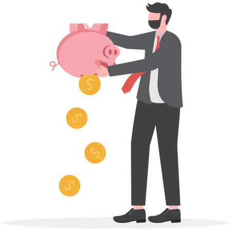 Businessman Taking Money Out of Piggy Bank  Illustration
