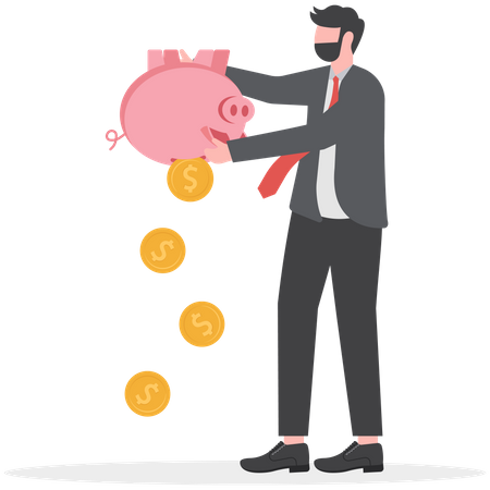 Businessman Taking Money Out of Piggy Bank  Illustration