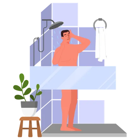 Businessman taking morning shower  Illustration