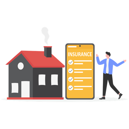 Businessman taking online home insurance  Illustration
